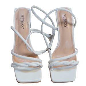 WetKiss White Strappy 3.5" Block Heels Size 8 NWOT